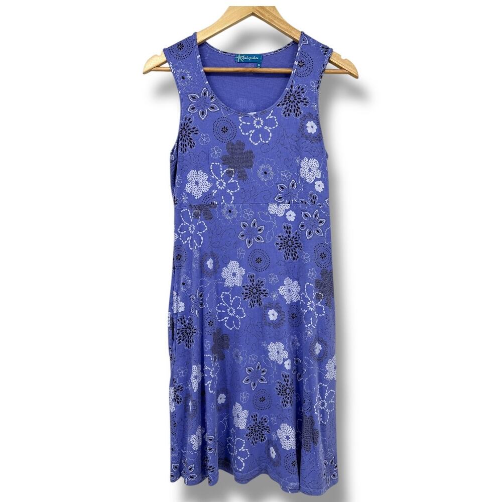 Fresh Produce Floral Blooms Cotton Tank Dress Women's S Purple w/ Pockets USA